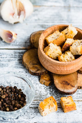 ruddy homemade croutons with garlic and spices