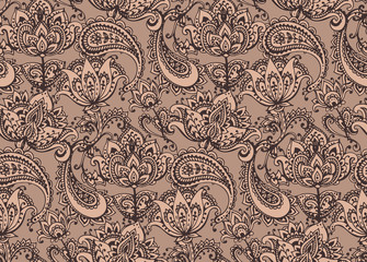 Vector seamless pattern with hand drawn Henna  design elements