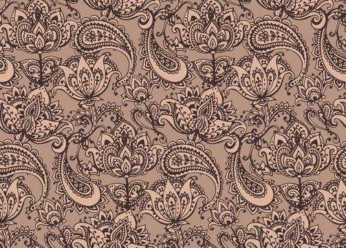 Vector seamless pattern with hand drawn Henna  design elements