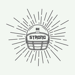 Vintage american football or rugby helm with motivation slogan.