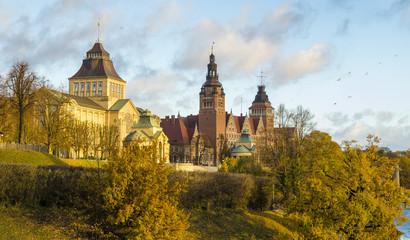 Fototapeta na wymiar Jesienna panorama Wałów Chrobrego,Szczecin