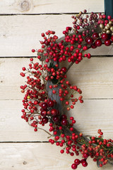 Christmas wreath of evergreen and nandian network berries