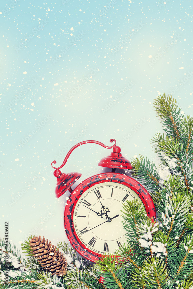 Aufkleber christmas background with clock and branch