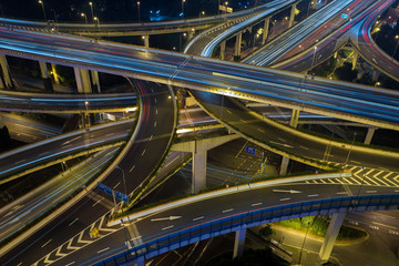 Fototapeta na wymiar Modern city traffic road at night. Transport junction.