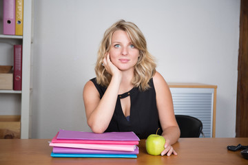 Woman with green apple