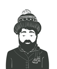 Illustration of modern beard man with hat and carf