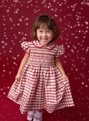 Girl in Christmas Dress, Outfit. Holiday Fashion