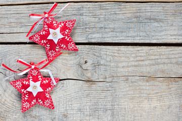 Christmas holiday decorations over wooden background