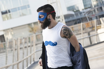 young hipster superhero fights evil