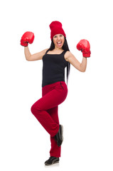 Woman boxer isolated on the white