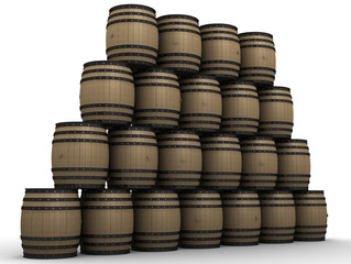 Wooden barrels. Isolated on white surface