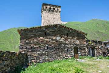 Lamaria church in Zhibiani - one of four villages community called Ushguli in Upper Svanetia region, Georgia