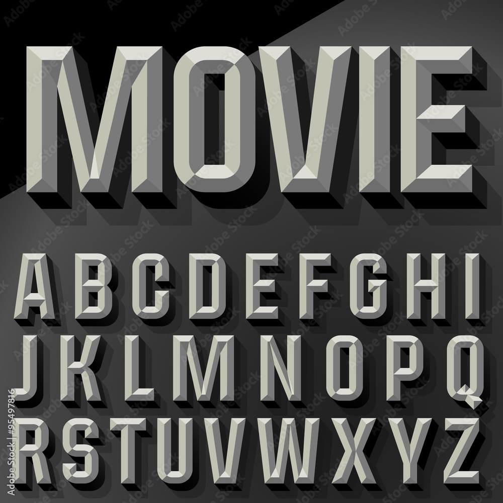 Fototapete vector 3d condense beveled alphabet with shadow. black and white version.