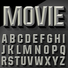 Vector 3D condense beveled alphabet with shadow. Black and white version. - obrazy, fototapety, plakaty