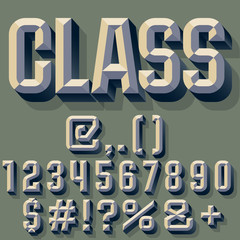 Vector illustration of old school beveled alphabet. Simple colored version. Numbers and Symbols - obrazy, fototapety, plakaty