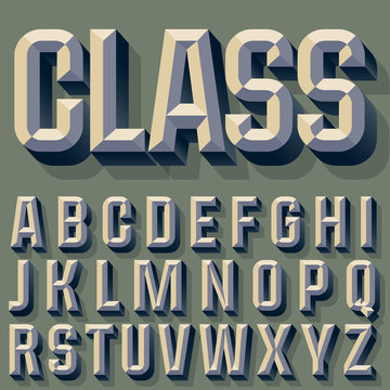 Vector illustration of old school beveled alphabet. Simple colored version. Alphabet