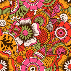 Hand drawn seamless pattern with floral elements. 