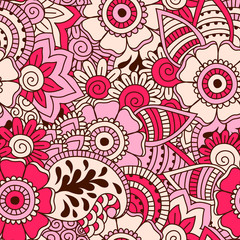Hand drawn seamless pattern with floral elements. 