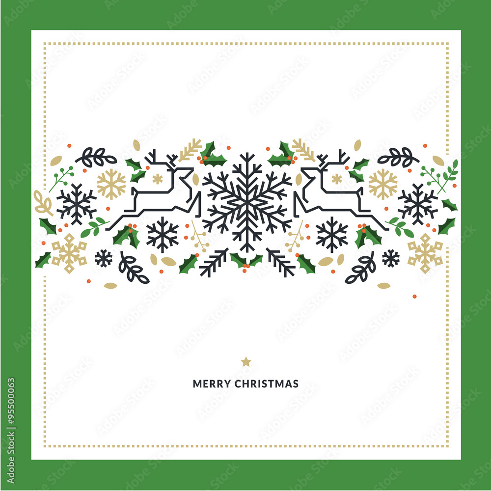 Wall mural Flat line design Christmas vector illustration for greeting card, banner, marketing material, background, wrapping paper, texture.