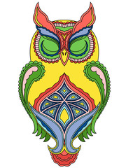 Colourful big owl with close eyes