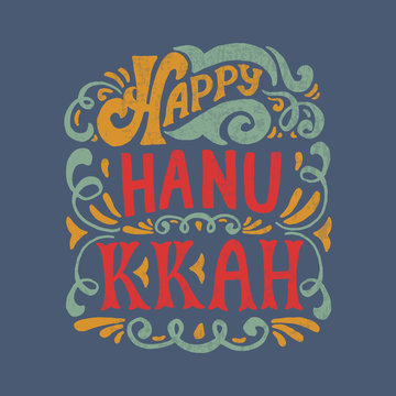 Happy Hanukkah logotype, badge and icon typography