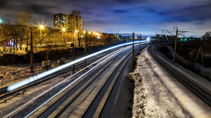 Fototapeta na wymiar line from the lights of train at night