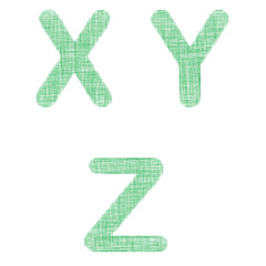 Green fabric font set - letters X, Y, Z