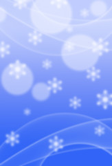 Fototapeta na wymiar Vertical bright blue digital background with white snowflakes and bokeh