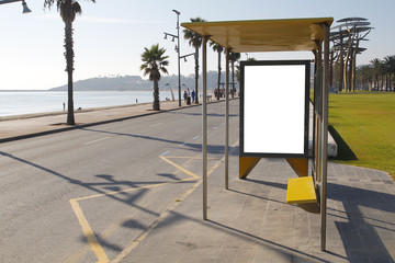 Bus stop with blank billboard