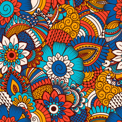 Hand drawn seamless pattern with floral elements. 