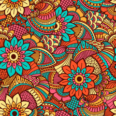 Hand drawn seamless pattern with floral elements. 