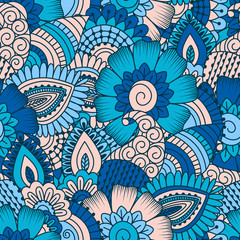Hand drawn seamless pattern with floral elements. 