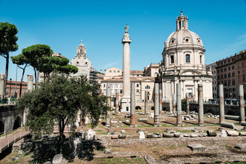 Fototapeta na wymiar ancient ruins near the forum of Trajan in Rome, Italy