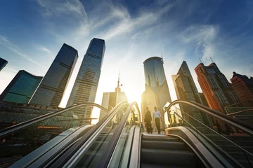 Fototapete China Rolltreppe im Finanzzentrum Shanghai Lujiazui, China