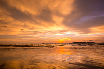 Fototapeta na wymiar Sunset at Beach, Krabi Thailand