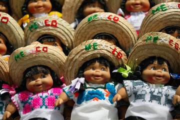 Colorful Mexican dolls with sombreros