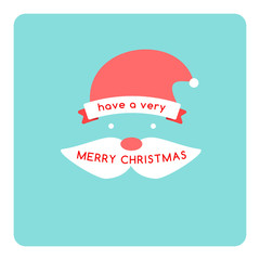Christmas flat Santa Card with  Christmas hat and beard- in vector