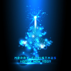 Vector furutistic christmas tree with lights and shine