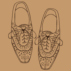 oxfords shoes, doodle hipster lace-Ups shoes, outline style.