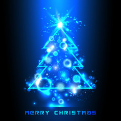 Vector furutistic christmas tree with lights and shine