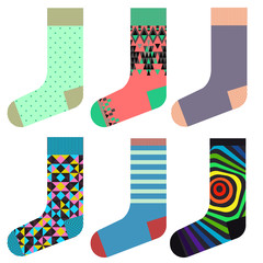 Design socks set, colorful fashionable collection with different patterns and colors
