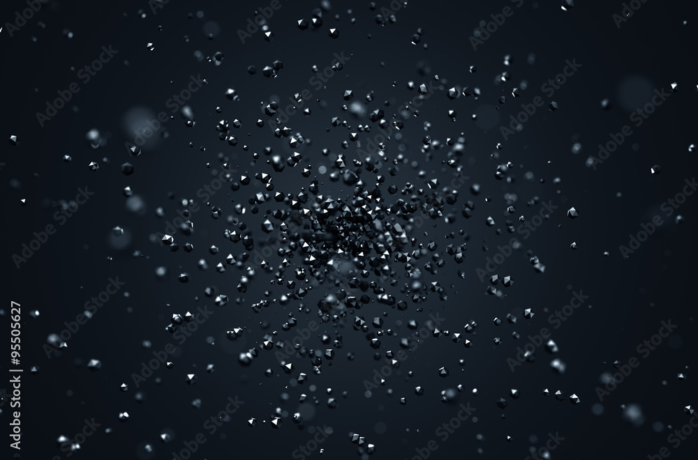 Poster abstract rendering of low poly chaotic particles.