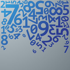 Abstract blue gradient extruded random numbers on grey background pattern