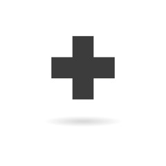 Dark grey icon for help (add) on white background with shadow