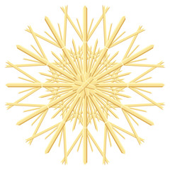 Straw star - christmas tree ornament made of natural straws. Isolated vector illustration over white background.