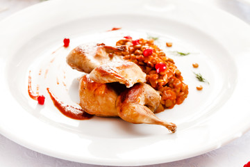 quail with lentil
