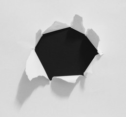 Ripped black and white paper, copy space