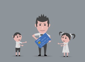 doll father giving children a credit card