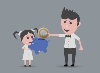 doll father giving money to girl