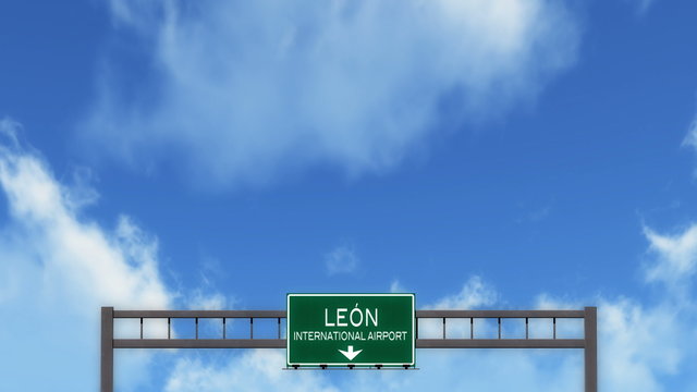  Passing under Leon Mexico Airport Highway Sign  